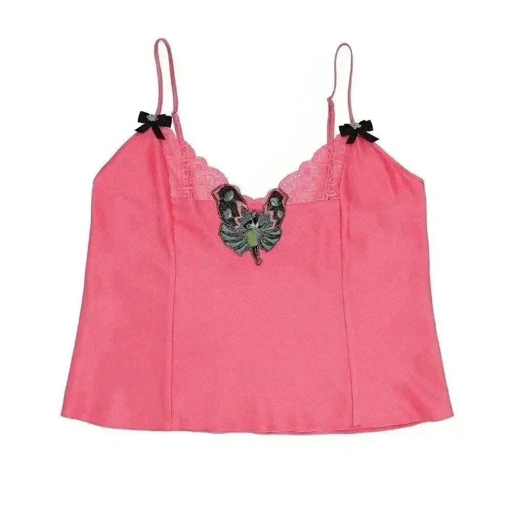reworked art deco‎ pink camisole medium summer v-neck loose fit tank top blouse
